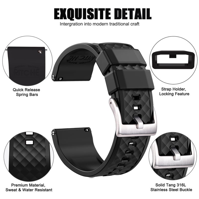 Ritche Christmas Gift 22mm Silicone Watch Band Compatible with Samsung Galaxy Watch 3 (45mm) Samsung Gear S3 Classic Watch Quick Release Rubber Watch Bands for Men Women, White Elephant Gifts, Stocking Stuffers for Men - Image 3